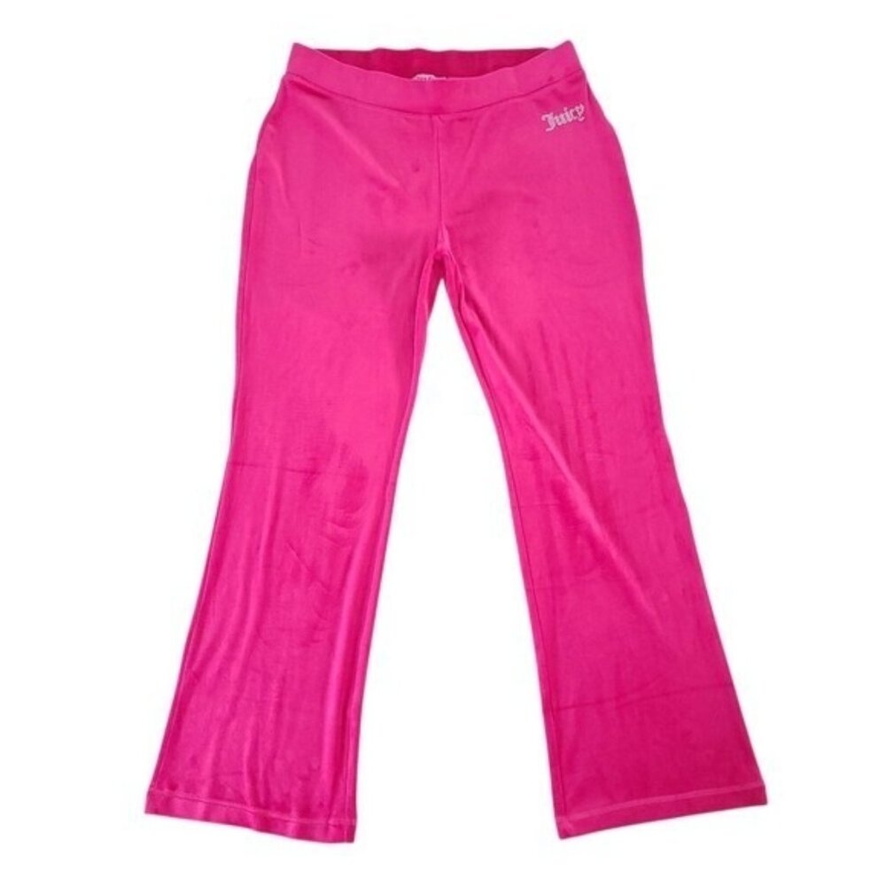 Juicy Couture Pink Velour Flared Sweatpant Pants Size L Bling